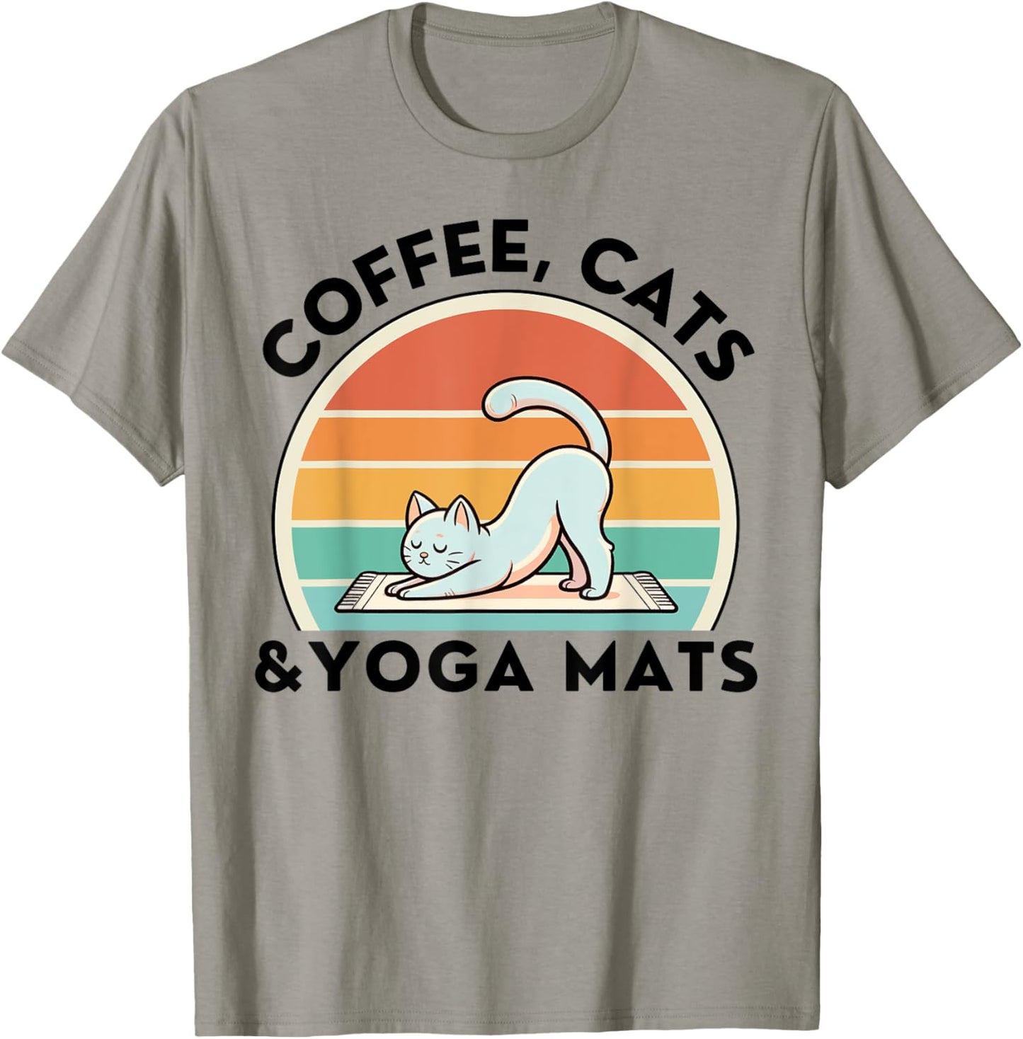 Coffee Cats And Yoga Mats Meditation Women Men T-Shirt - T-Shirt | Sand