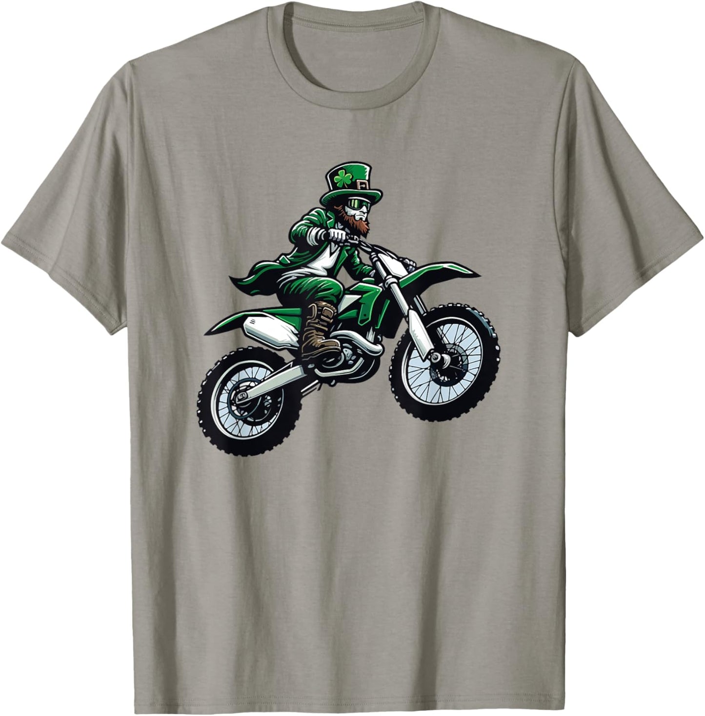 Dirt Bike Leprechaun Funny St Patrick's Day Racer Motorcycle T-Shirt - T-Shirt | Sand