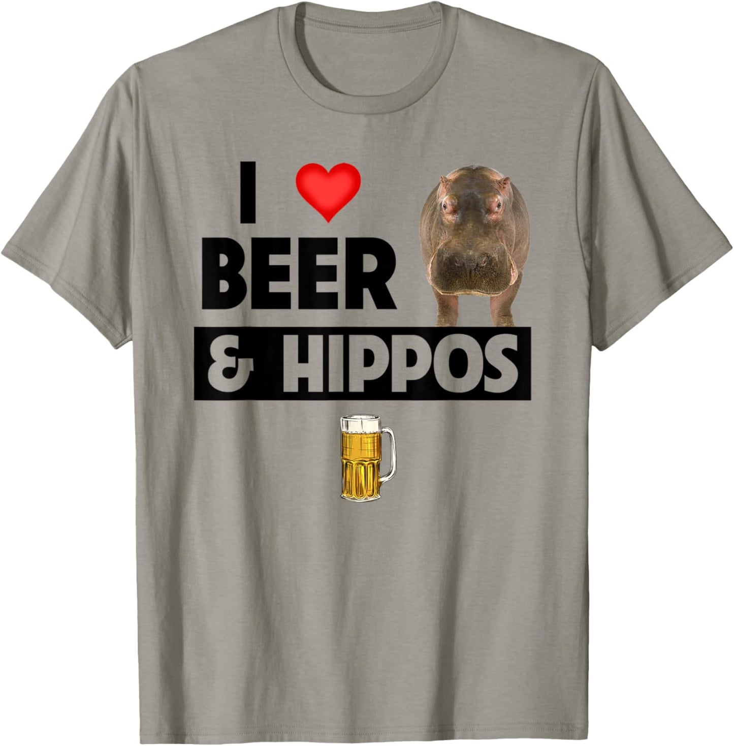 I Love Beer and Hippos Drinking Wildlife Safari Animals T-Shirt - T-Shirt | Sand