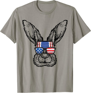 Patriotic Bunny American Flag USA Funny 4th Of July Rabbit T-Shirt - T-Shirt | Sand