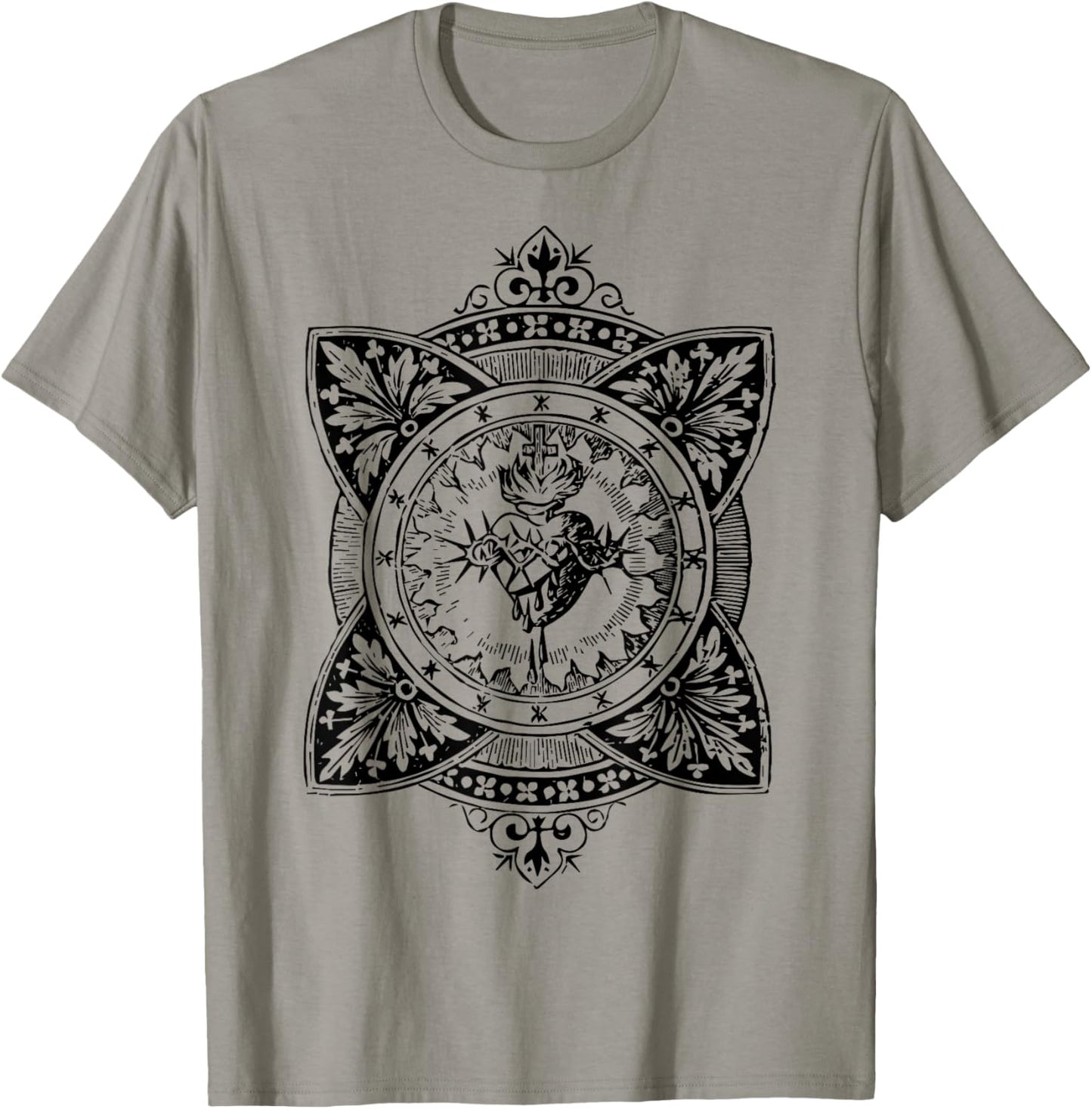 Vintage Sacred Heart of Jesus Symbol Traditional Catholic T-Shirt - T-Shirt | Sand