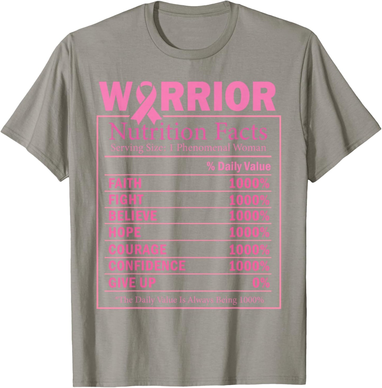 Warrior Nutrition Facts Breast Cancer Awareness T-Shirt - T-Shirt | Sand