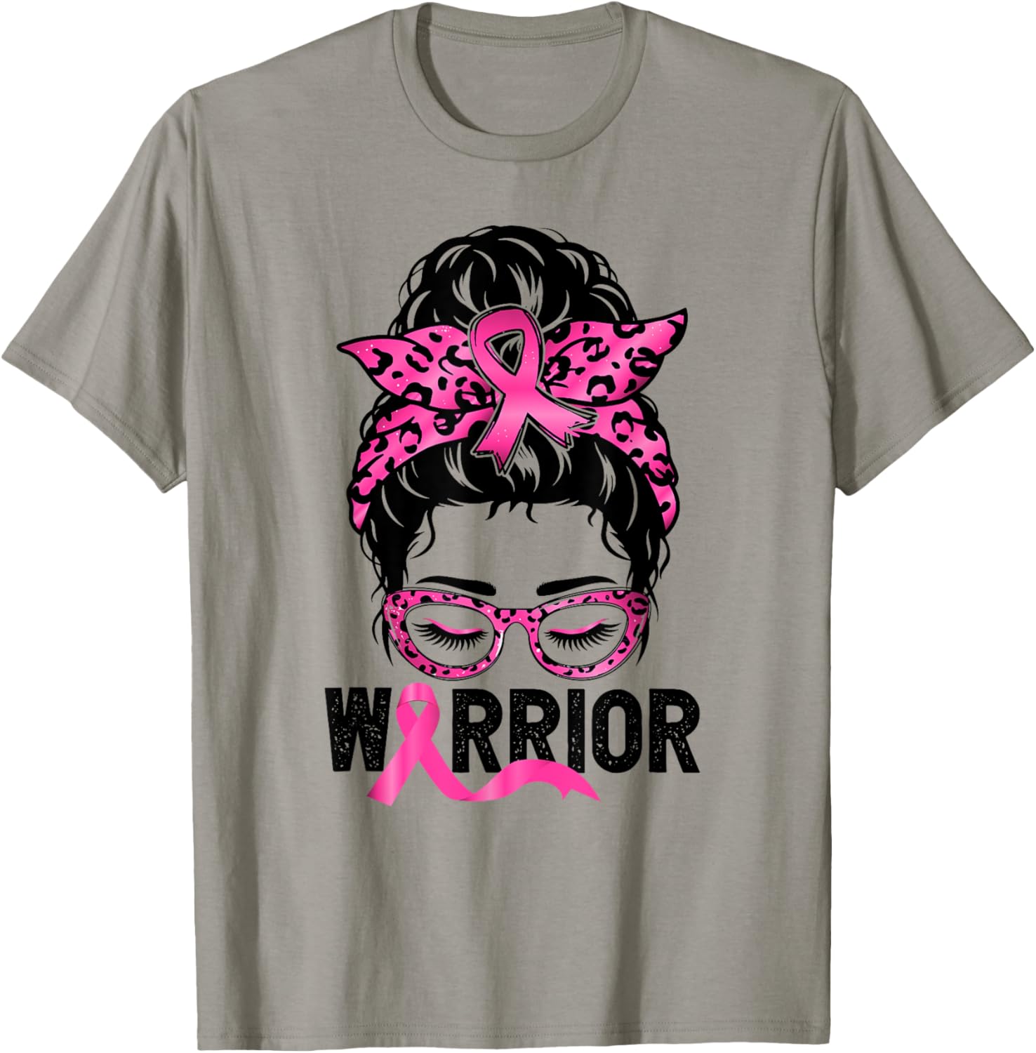 Messy Bun Wear Pink Warrior Breast Cancer Awareness T-Shirt - T-Shirt | Sand