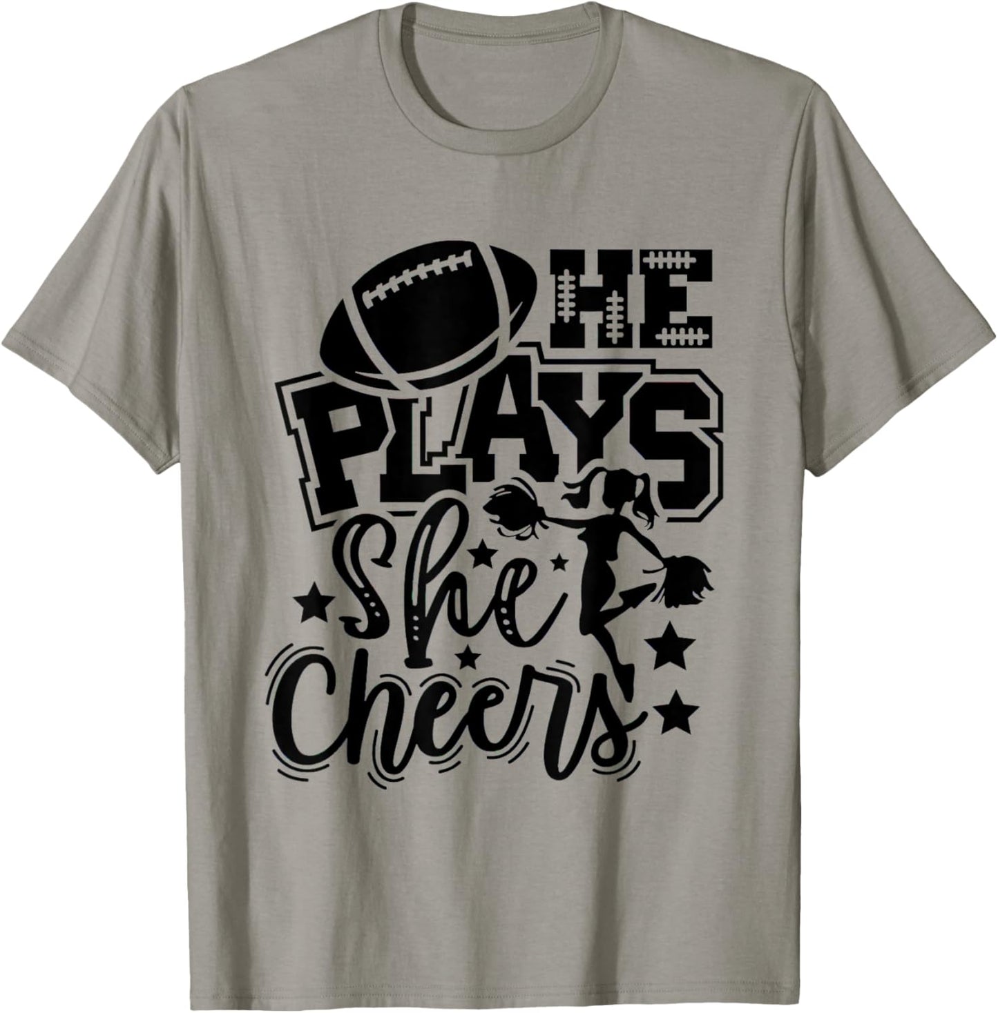 He Plays She Cheers Football Player Cheerleader Football T-Shirt - T-Shirt | Sand