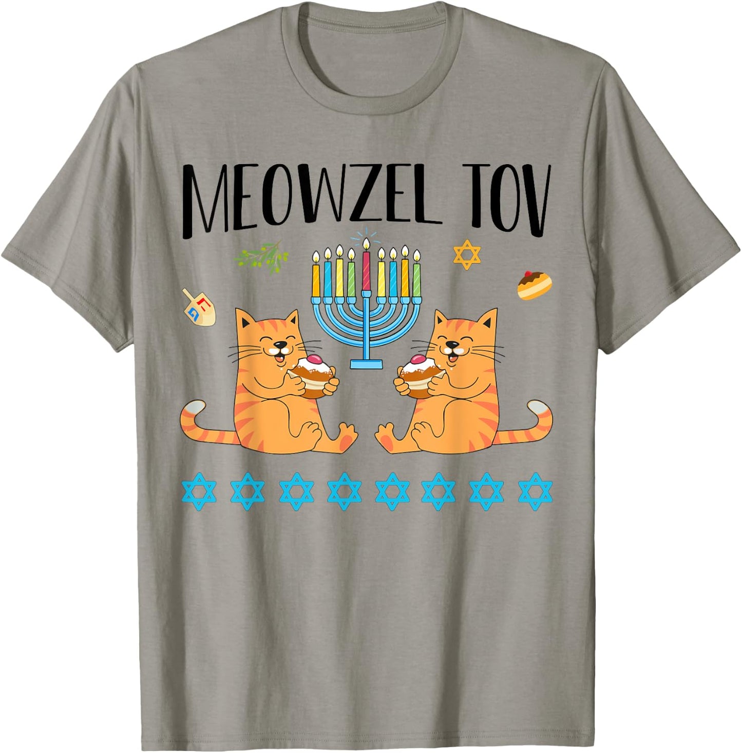 Meowzel Tov Menorah Cat Hanukkah Chanukah Jewish Funny Gift T-Shirt - T-Shirt | Sand