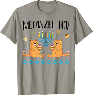 Meowzel Tov Menorah Cat Hanukkah Chanukah Jewish Funny Gift T-Shirt - T-Shirt | Sand