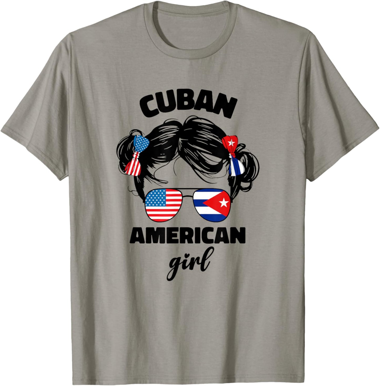 Half Cuban and American America Cuba USA Flag Kids Girl Cute T-Shirt - T-Shirt | Sand