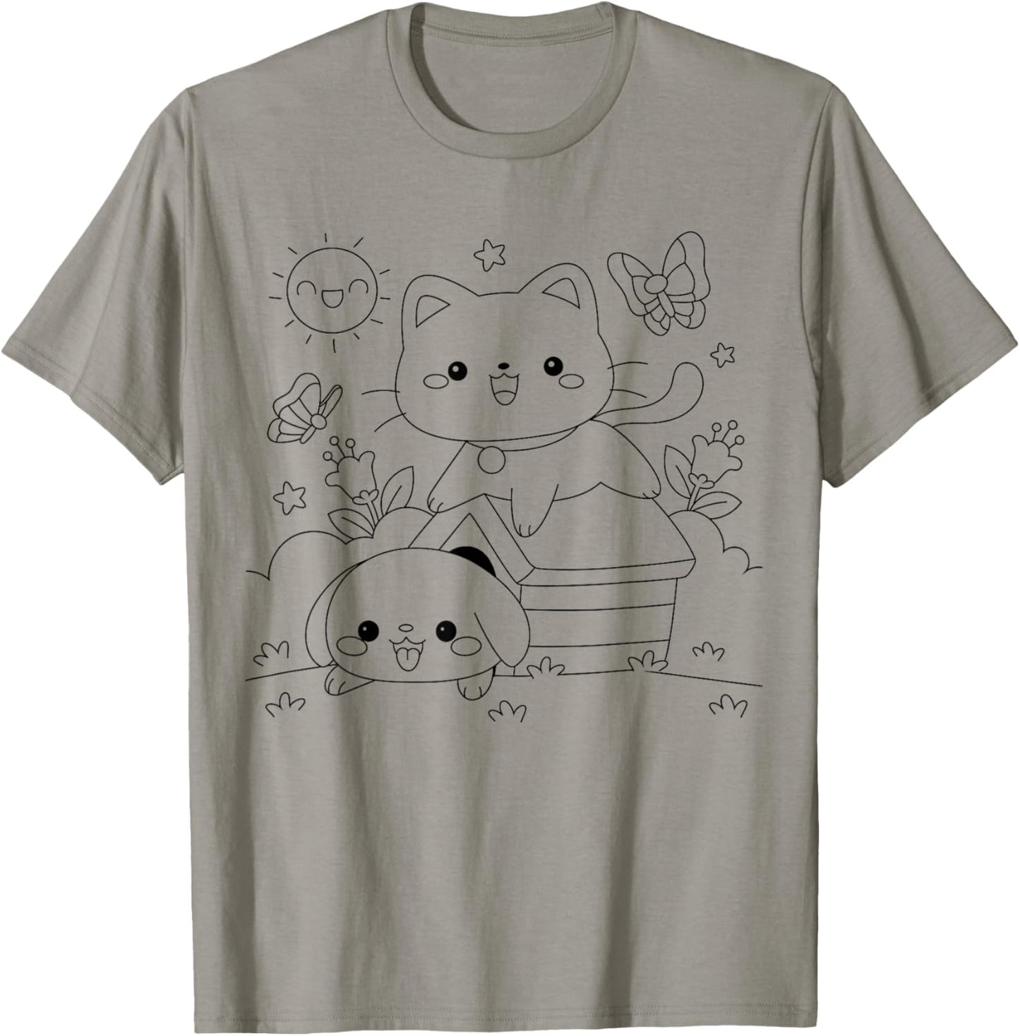 Cat with dog to paint and color T-Shirt - T-Shirt | Sand