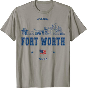 Fort Worth Texas Vintage Skyline T-Shirt - T-Shirt | Sand