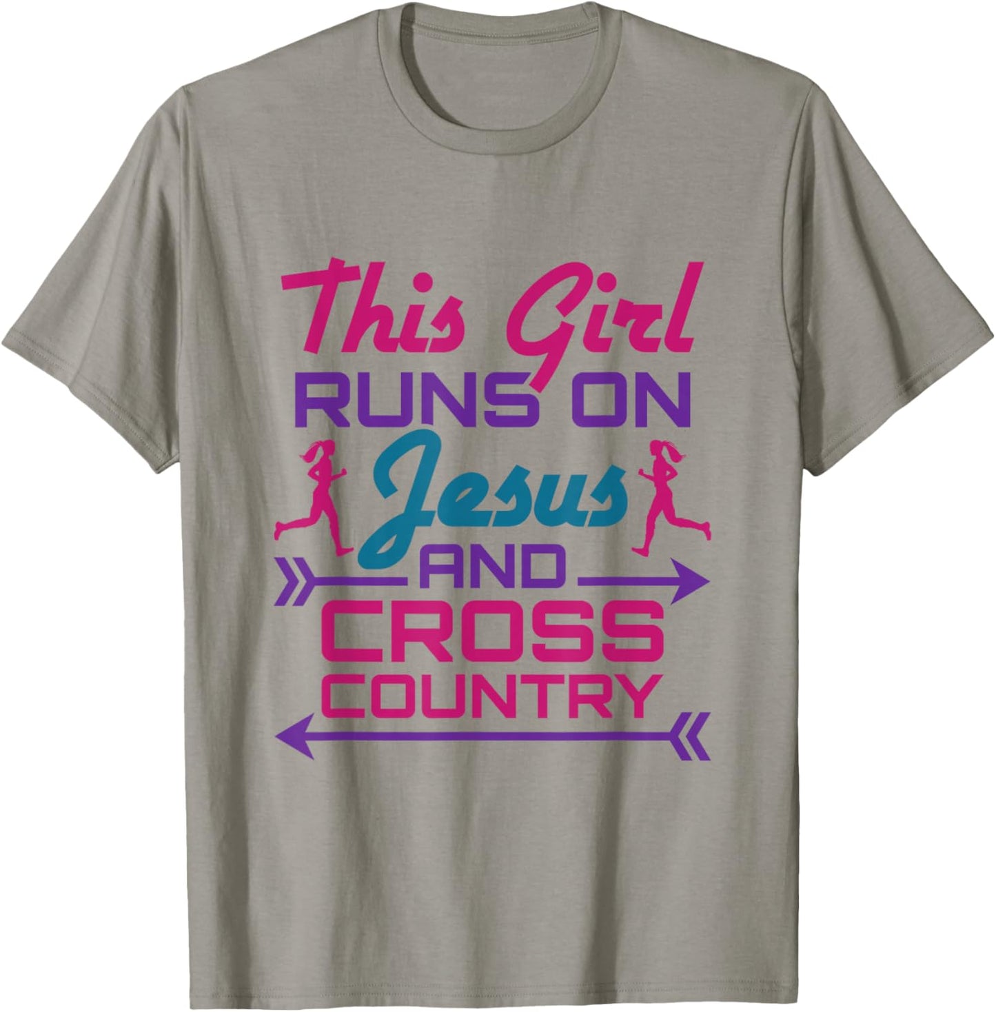 This Girl Runs on Jesus and Cross Country Cute XC Running T-Shirt - T-Shirt | Sand