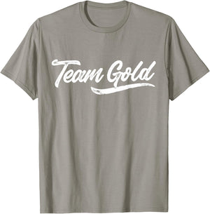 Kids Team Gold Shirt Sleepaway Camp Color War Summer Spirit T-Shirt - T-Shirt | Sand