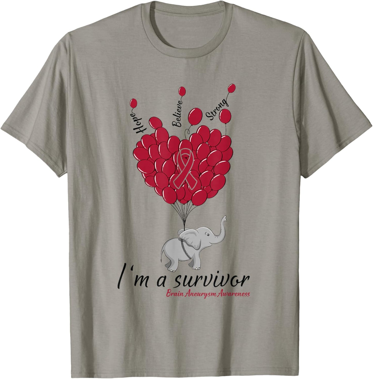 Elephant I'm a Survivor Heart Brain Aneurysm Awareness gift T-Shirt - T-Shirt | Sand