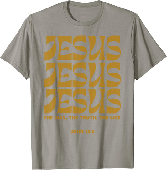 Christian Gift Gold Jesus The Way Truth Life Aesthetic Boho T-Shirt - T-Shirt | Sand