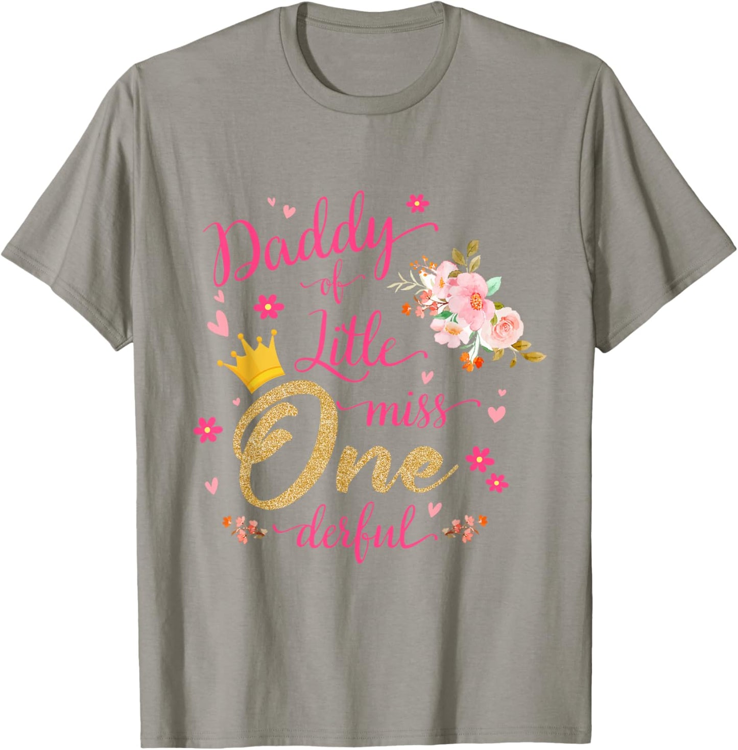 Daddy Of Little Ms One-derful Party Pink-Gold 1st Birthday T-Shirt - T-Shirt | Sand