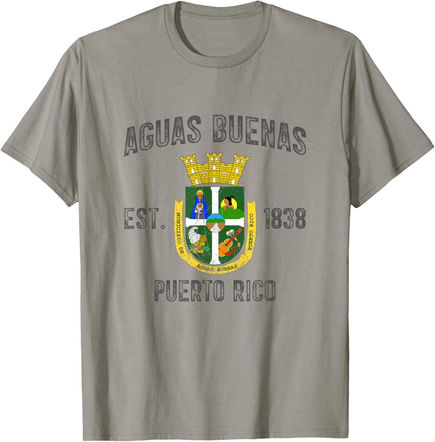 Vintage Aguas Buenas EST.1838 Puerto Rico Flag Design T-Shirt - T-Shirt | Sand