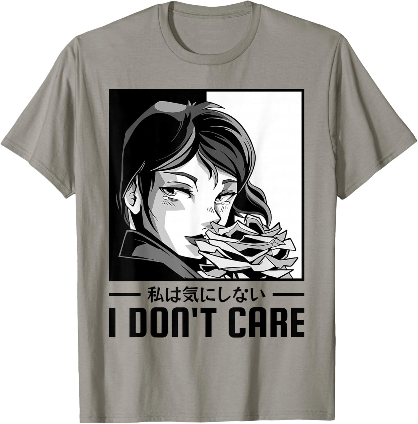 I Don't Care Anime Girl, Aesthetic Soft Grunge T-Shirt - T-Shirt | Sand
