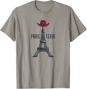 Paris Texas - TX Eiffel Tower with Cowboy Hat T-Shirt - T-Shirt | Sand