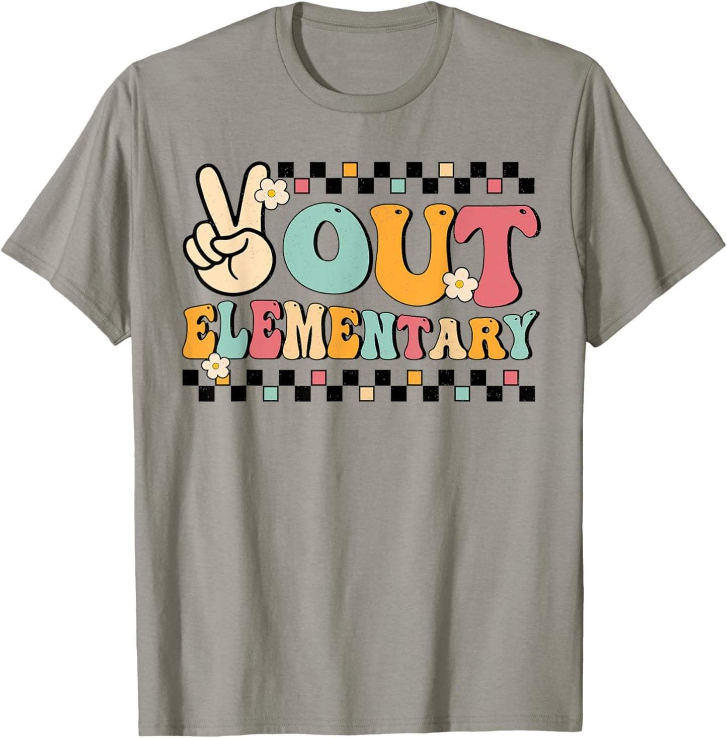 Groovy Last Day Of School Peace Out Elementary Teacher Kids T-Shirt - T-Shirt | Sand