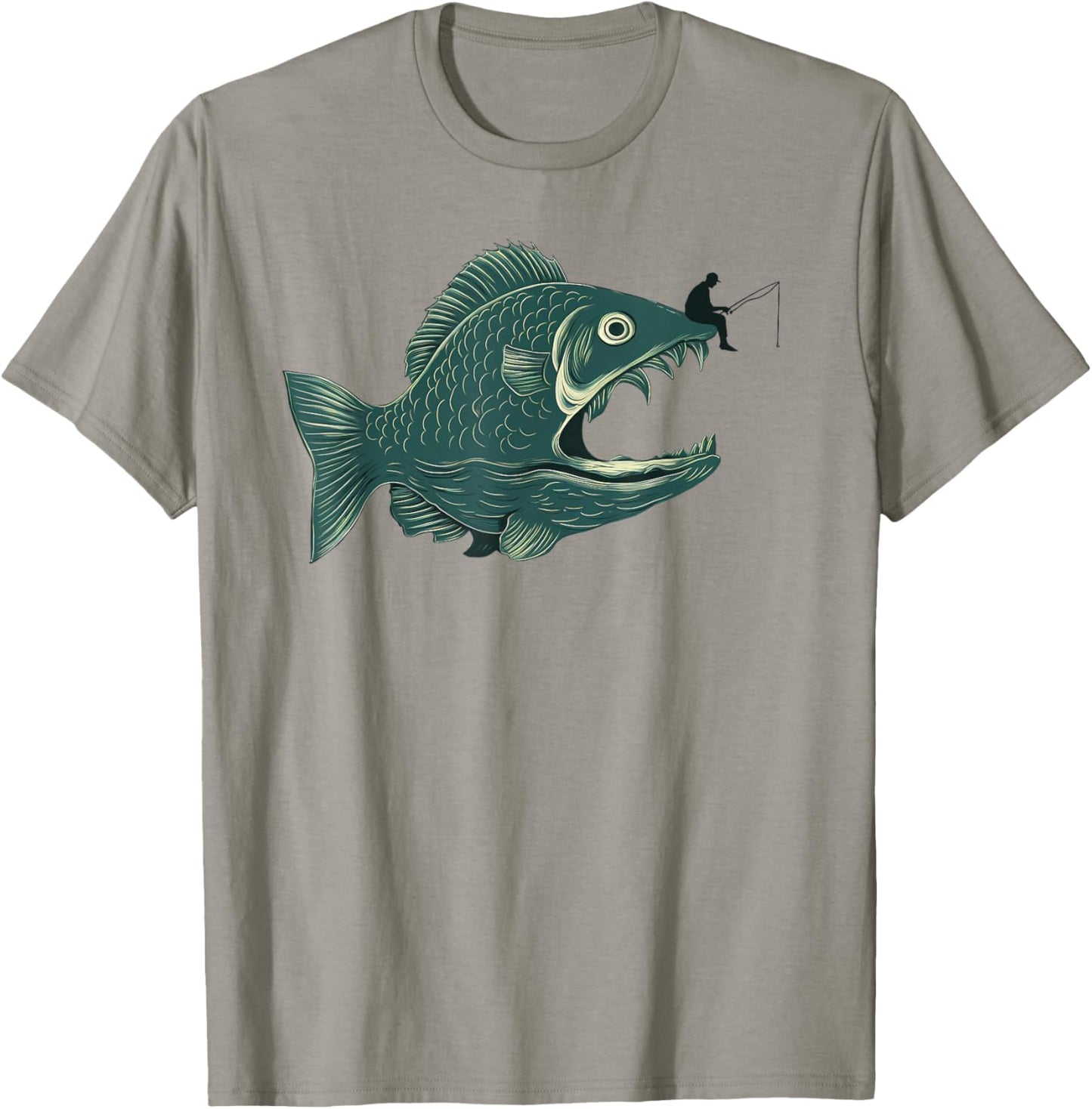 Funny Fishing Big Funny Fish with Fisherman Fishing T-Shirt - T-Shirt | Sand