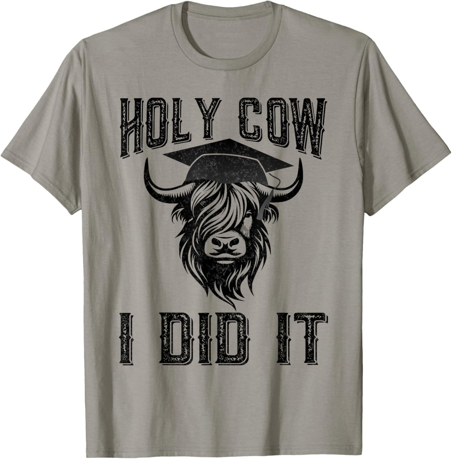 Vintage Funny Cow Graduation Holy Cow I did It Graduated T-Shirt - T-Shirt | Sand
