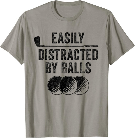 Easily Distracted by Balls Golf Ball Putt Vintage Funny Golf T-Shirt - T-Shirt | Sand