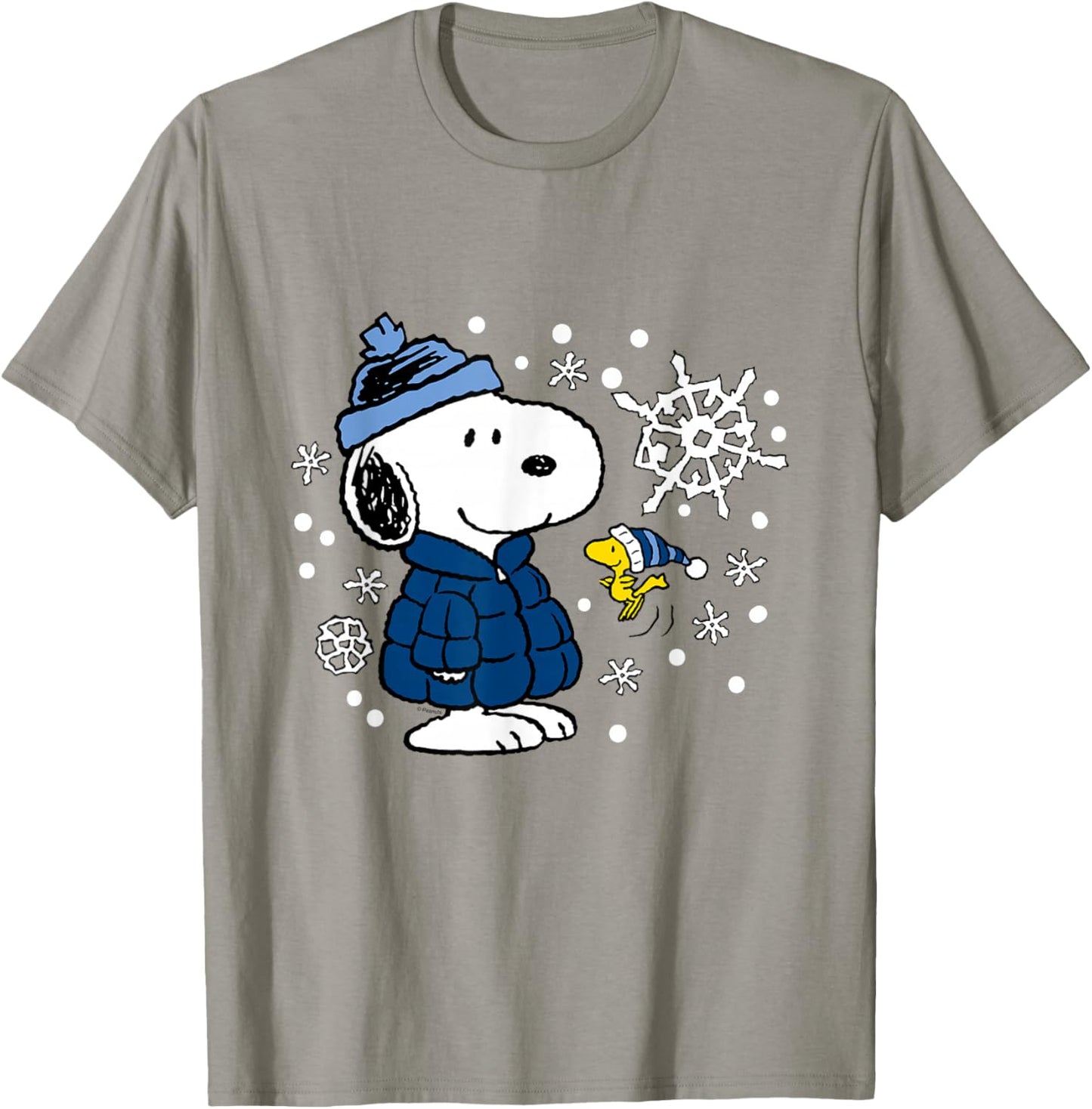 Peanuts - Snoopy Woodstock Cozy Winter Snowflakes T-Shirt - T-Shirt | Sand