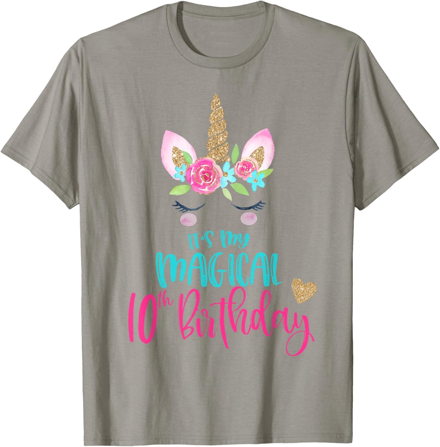 Unicorn 10th Birthday Party Shirt Girl 10 Years Old T-Shirt - T-Shirt | Sand