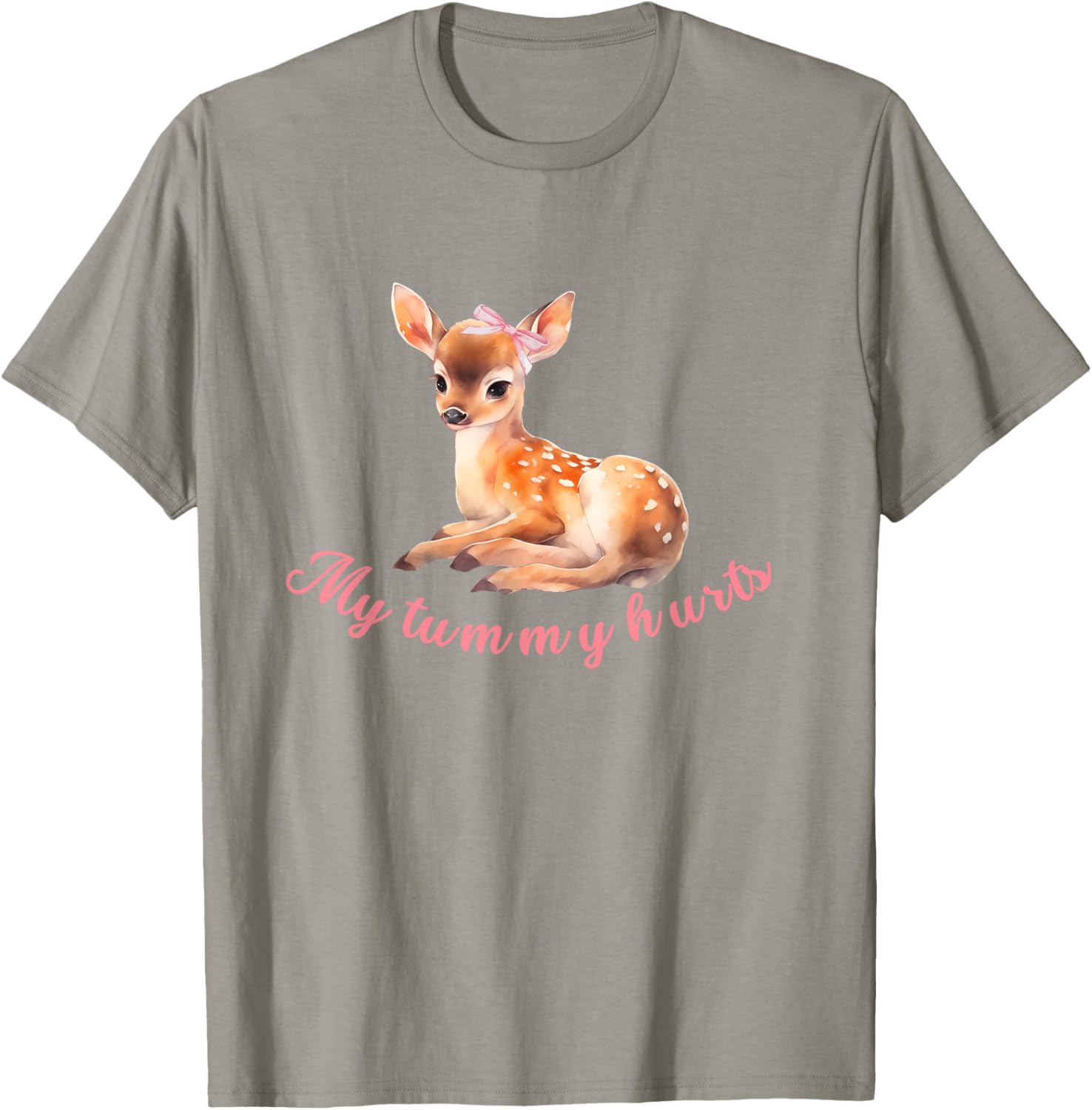 My Tummy Hurts Cute coquette deer bow aesthetic T-Shirt - T-Shirt | Sand