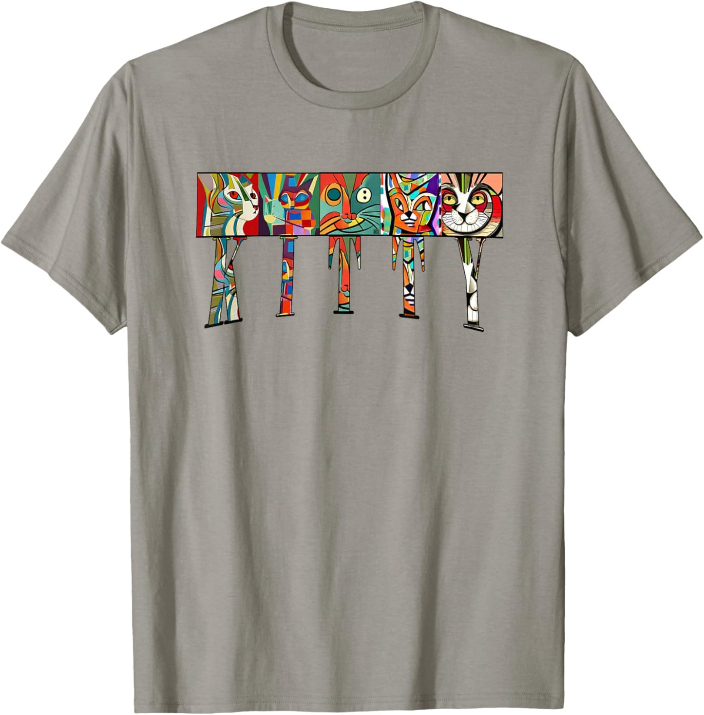 Mid-Century Modern Cubism Expressionist Cats Kitty Art T-Shirt - T-Shirt | Sand