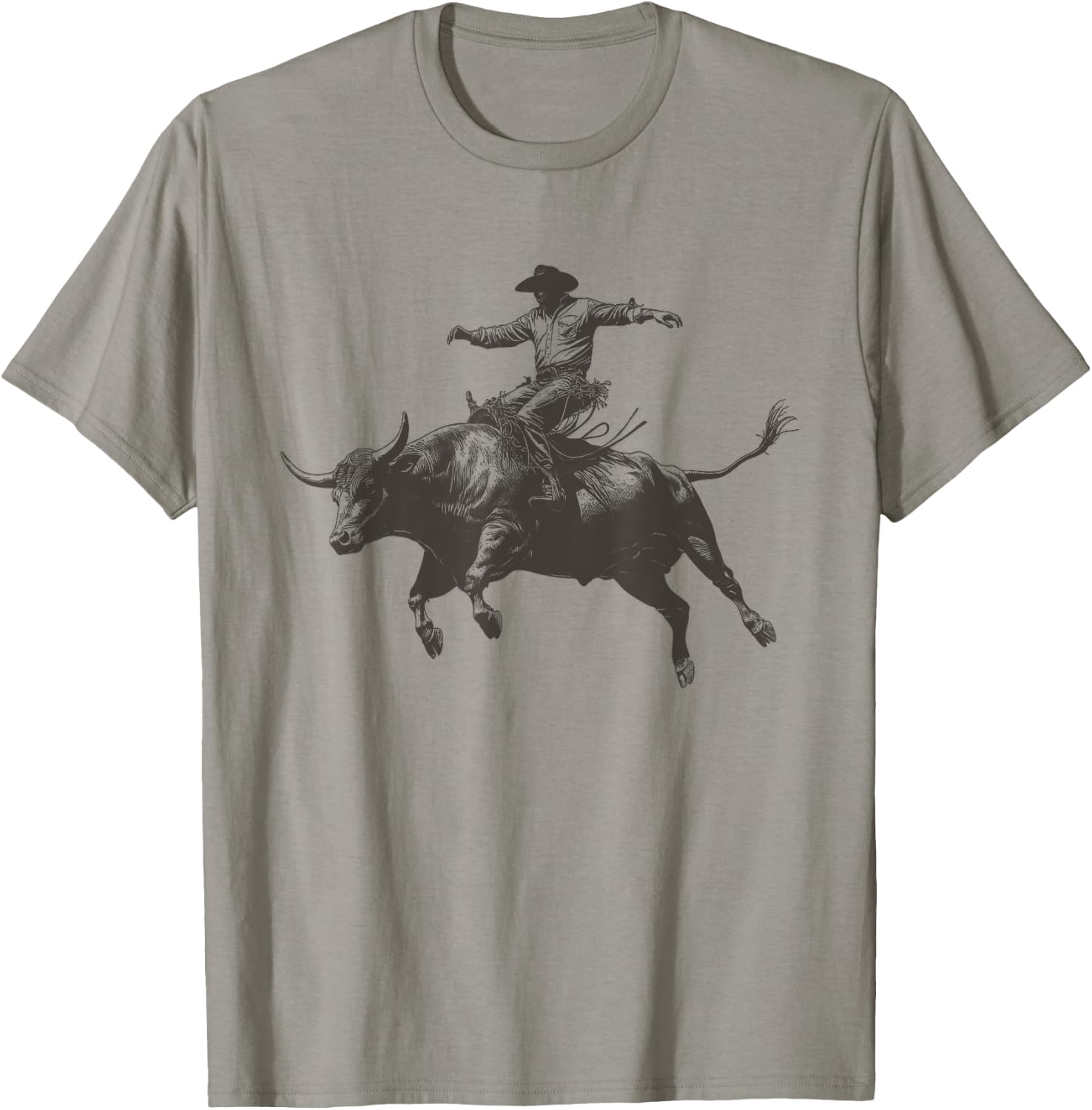 Vintage Cowboy Festival Country Music Concert Grey Cowboy Riding Bull - -Adults & Kids - Short Sleeve - Classic Fit - - Small T-Shirt - T-Shirt | Sand