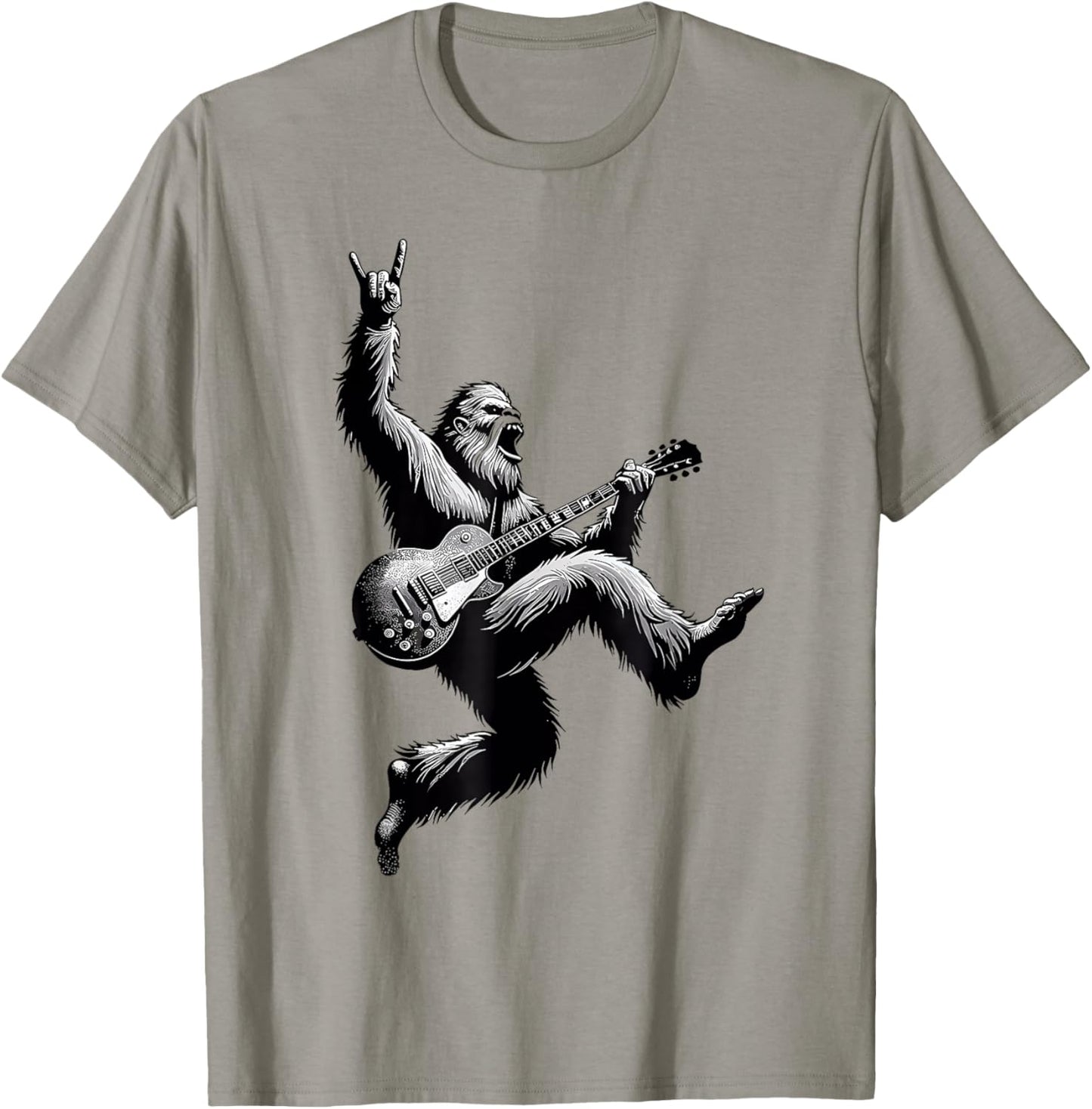 Bigfoot Playing A Electric Guitar Rock On Sasquatch Big Foot T-Shirt - T-Shirt | Sand