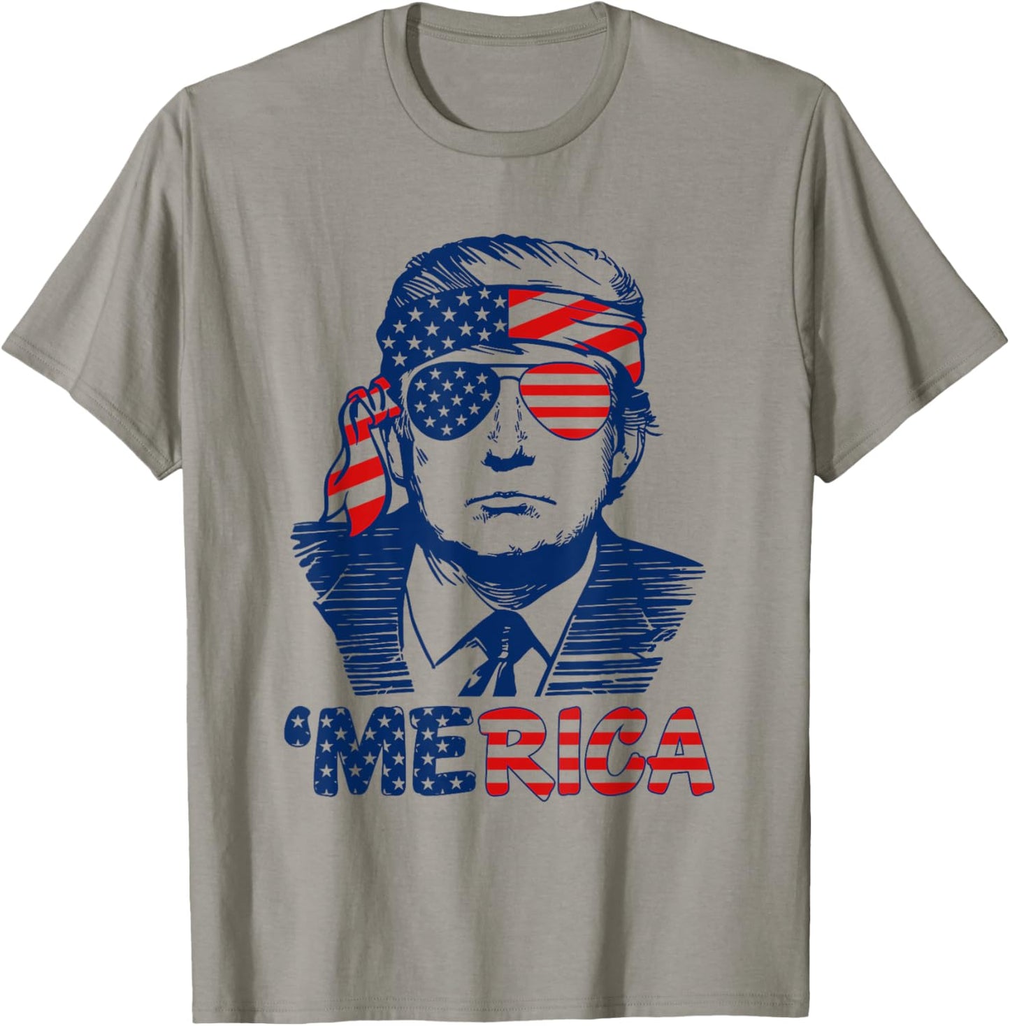 'MERICA TRUMP Happy 4th Of July Trump American Flag Funny Women Men T-Shirt - T-Shirt | Sand