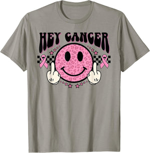 Funny Hey Cancer Middle Finger Breast Cancer Awareness Gift T-Shirt - T-Shirt | Sand