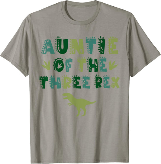 Auntie Of The Three Rex Birthday Shirts Dinosaur Family T-Shirt - T-Shirt | Sand
