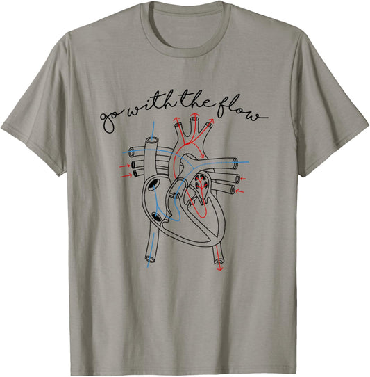 CVICU Cardiac Nurse Anatomy Cardiology Human Heart Flow T-Shirt - T-Shirt | Sand