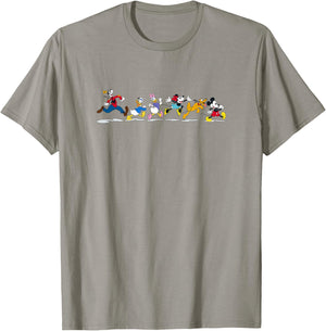 Disney Mickey And Friends Group Walk Line Up Banner Portrait T-Shirt - T-Shirt | Sand