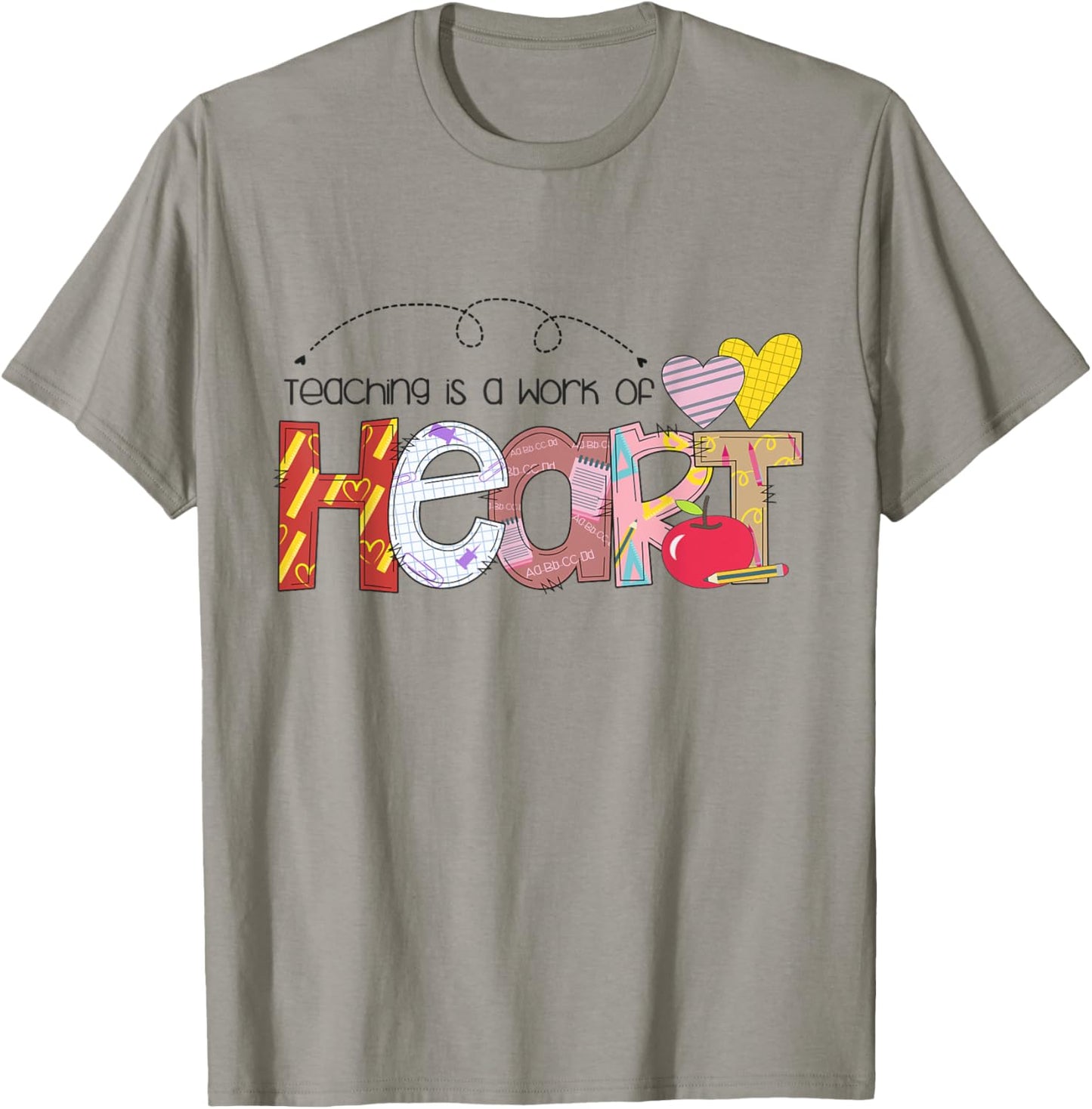 Teacher Teaching Is a Work of Heart Teacher Back to School Men Women Kids T-Shirt - T-Shirt | Sand