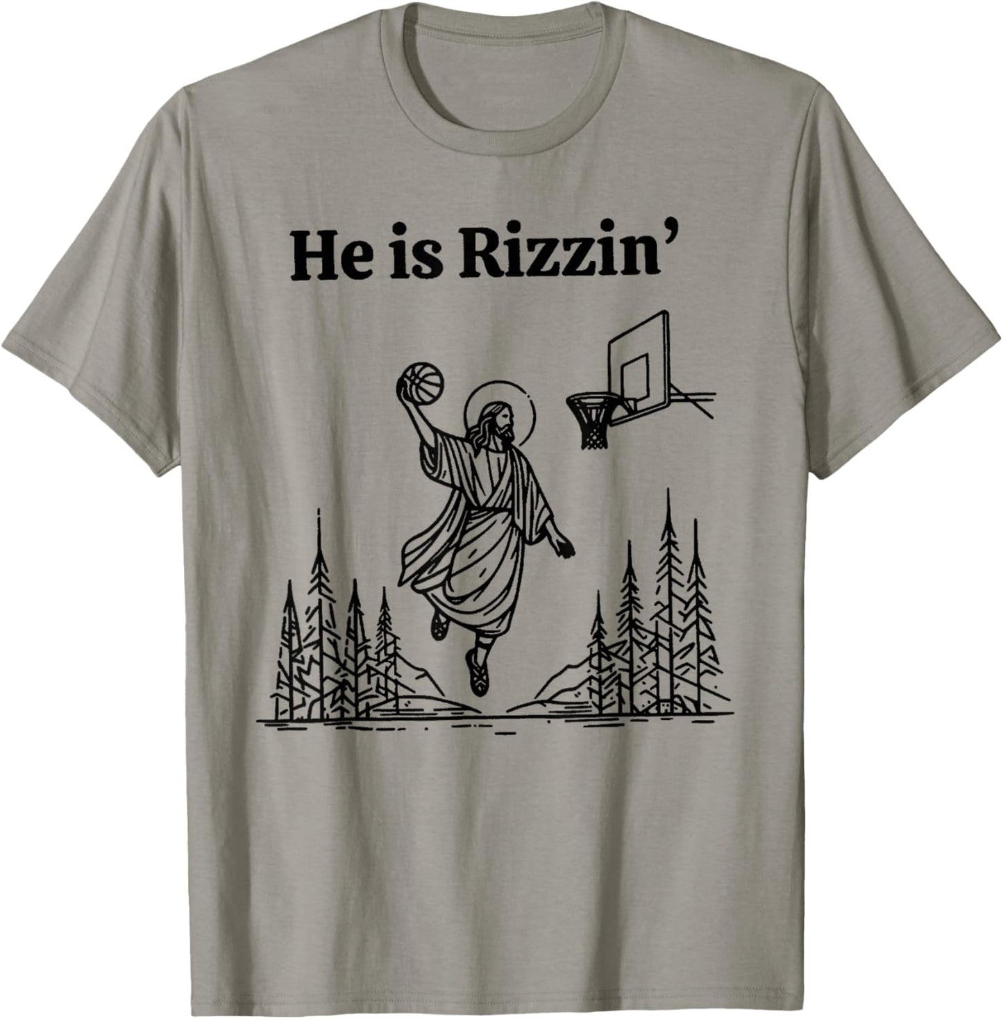 He is Rizzin Funny Basketball Retro Christian Religious T-Shirt - T-Shirt | Sand