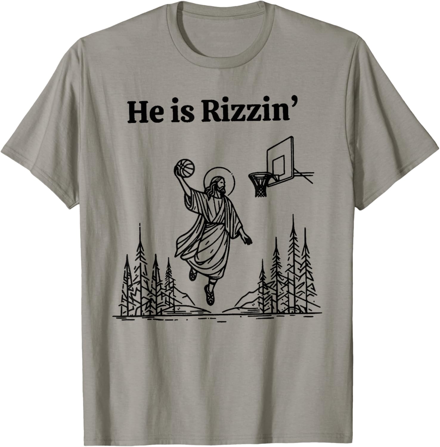 He is Rizzin Funny Basketball Retro Christian Religious T-Shirt - T-Shirt | Sand