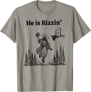 He is Rizzin Funny Basketball Retro Christian Religious T-Shirt - T-Shirt | Sand