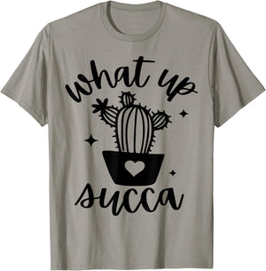 Outdoor Gardening & Garden Farming Crew Clothing Fun Gardener What's Up Succulent Plant Flower Lover Botanist T-Shirt - T-Shirt | Sand