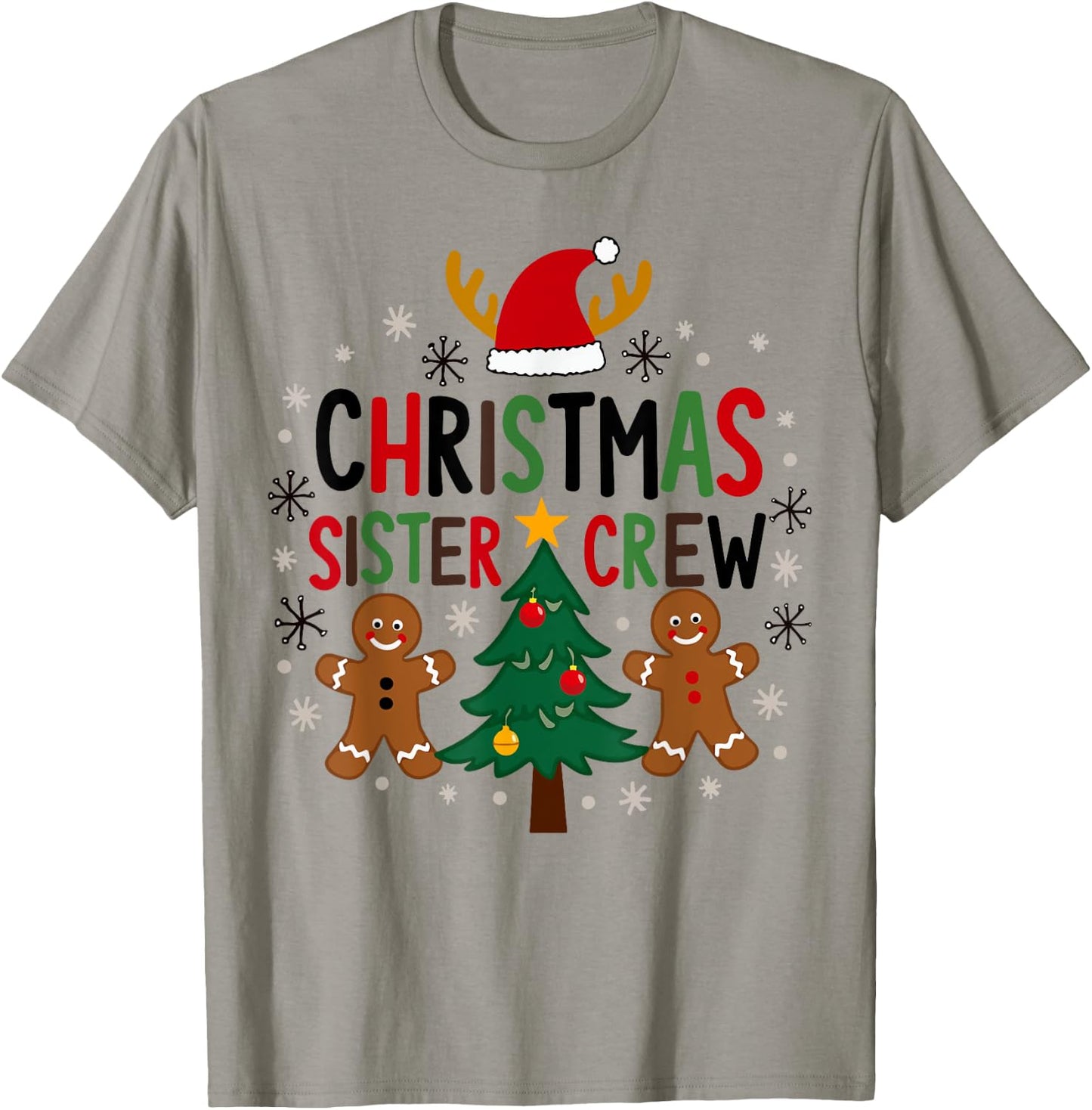 Christmas Sister Crew Holiday Gingerbread Tree Fun T-Shirt - T-Shirt | Sand