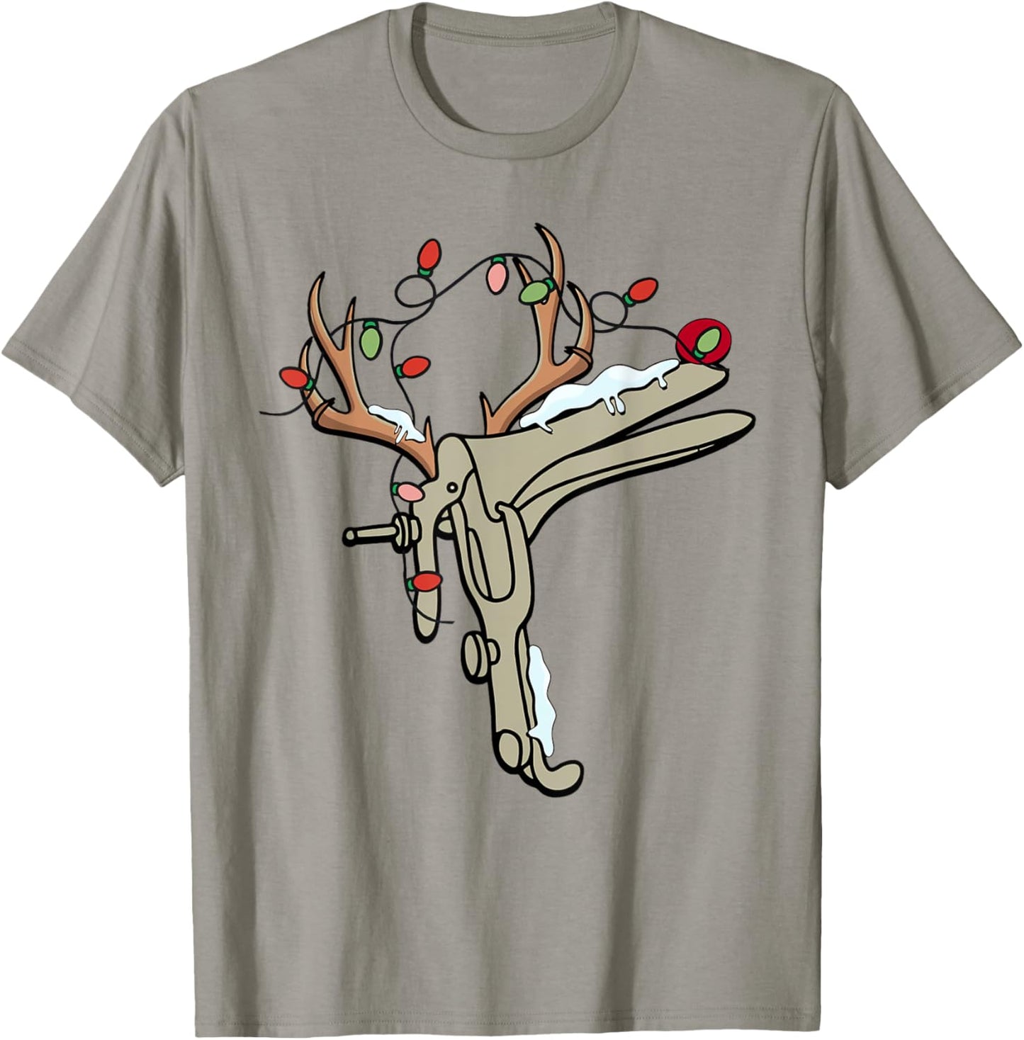 Reindeer Christmas Light Speculum Funny OBGYN Nurse Holiday T-Shirt - T-Shirt | Sand