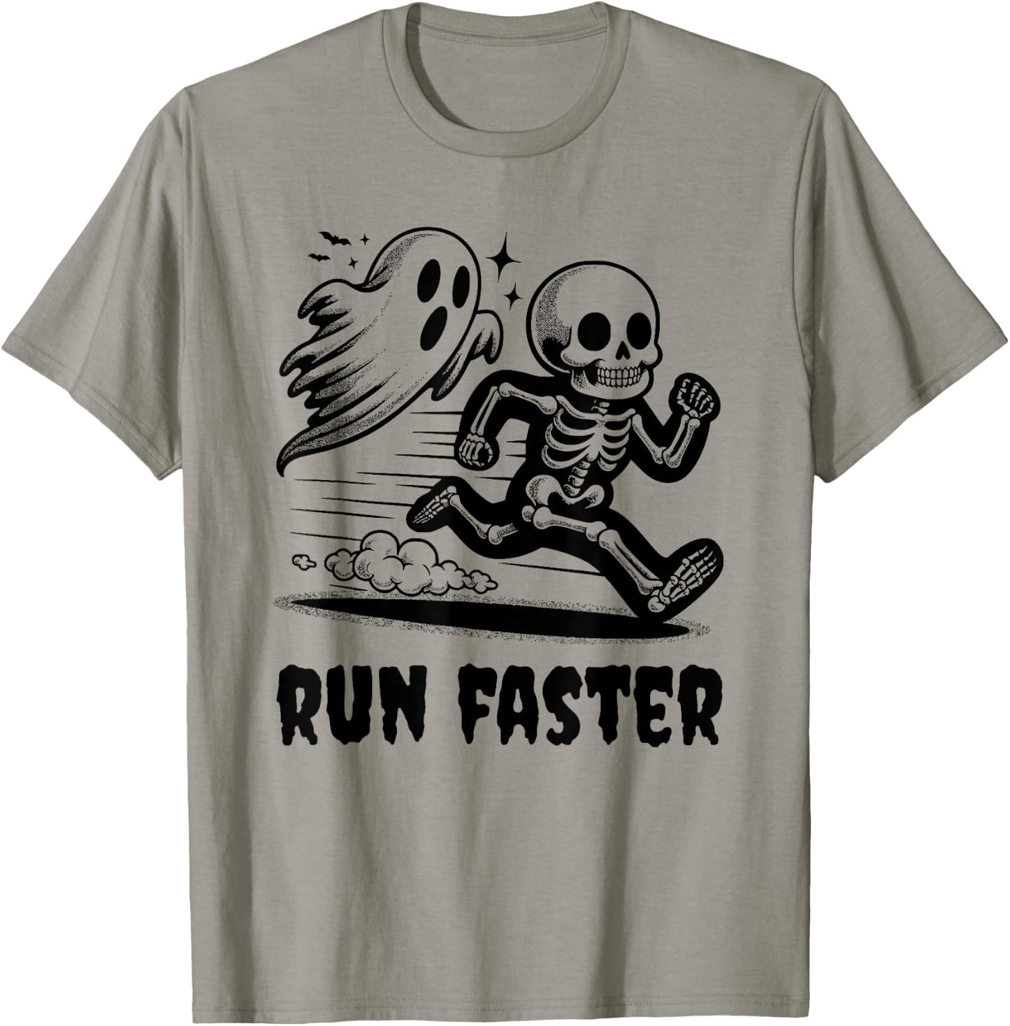 Skeleton and Ghost Running Funny Runner and Halloween T-Shirt - T-Shirt | Sand