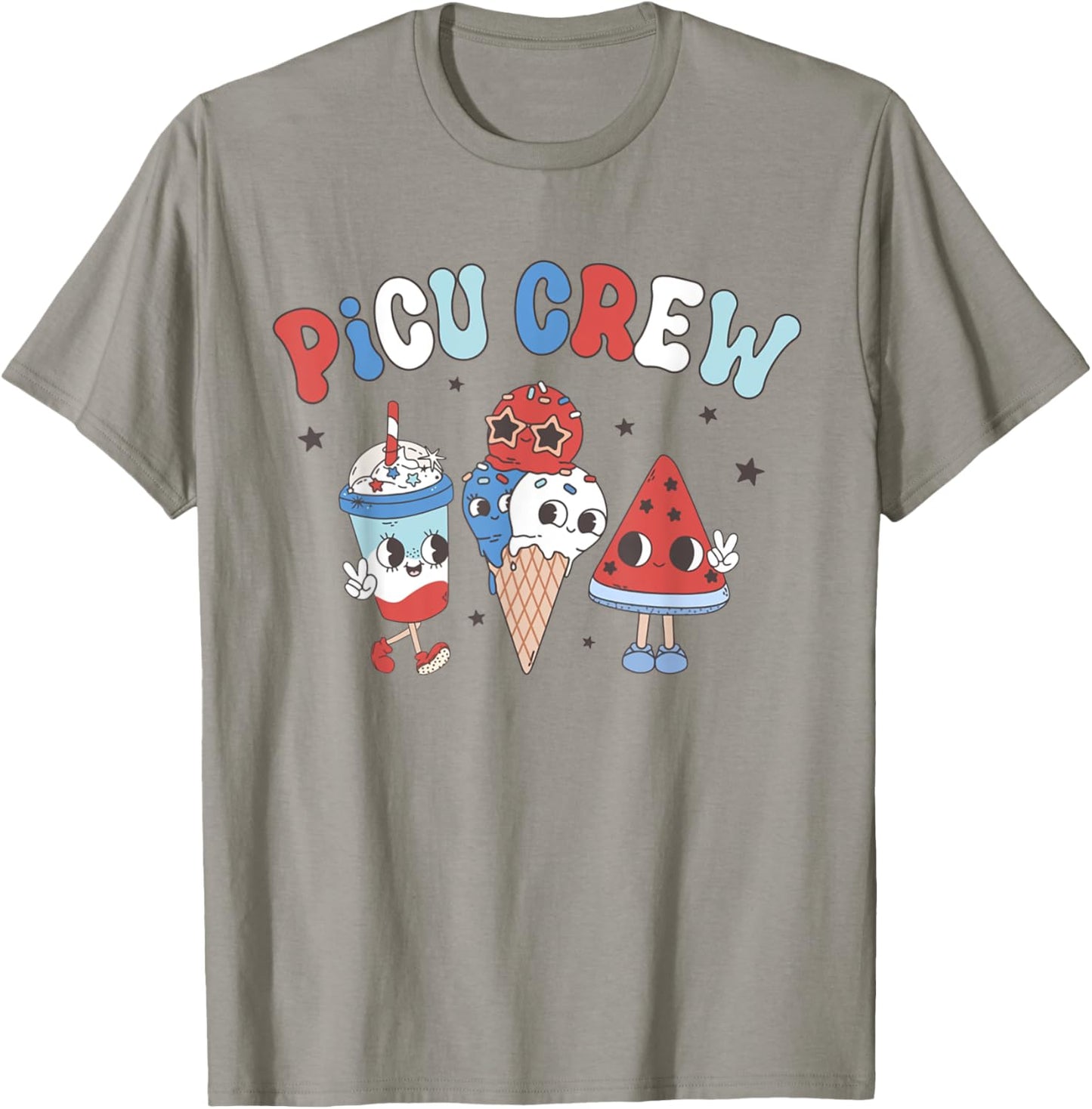Retro PICU Nurse 4th Of July Popsicle American PICU Squad T-Shirt - T-Shirt | Sand