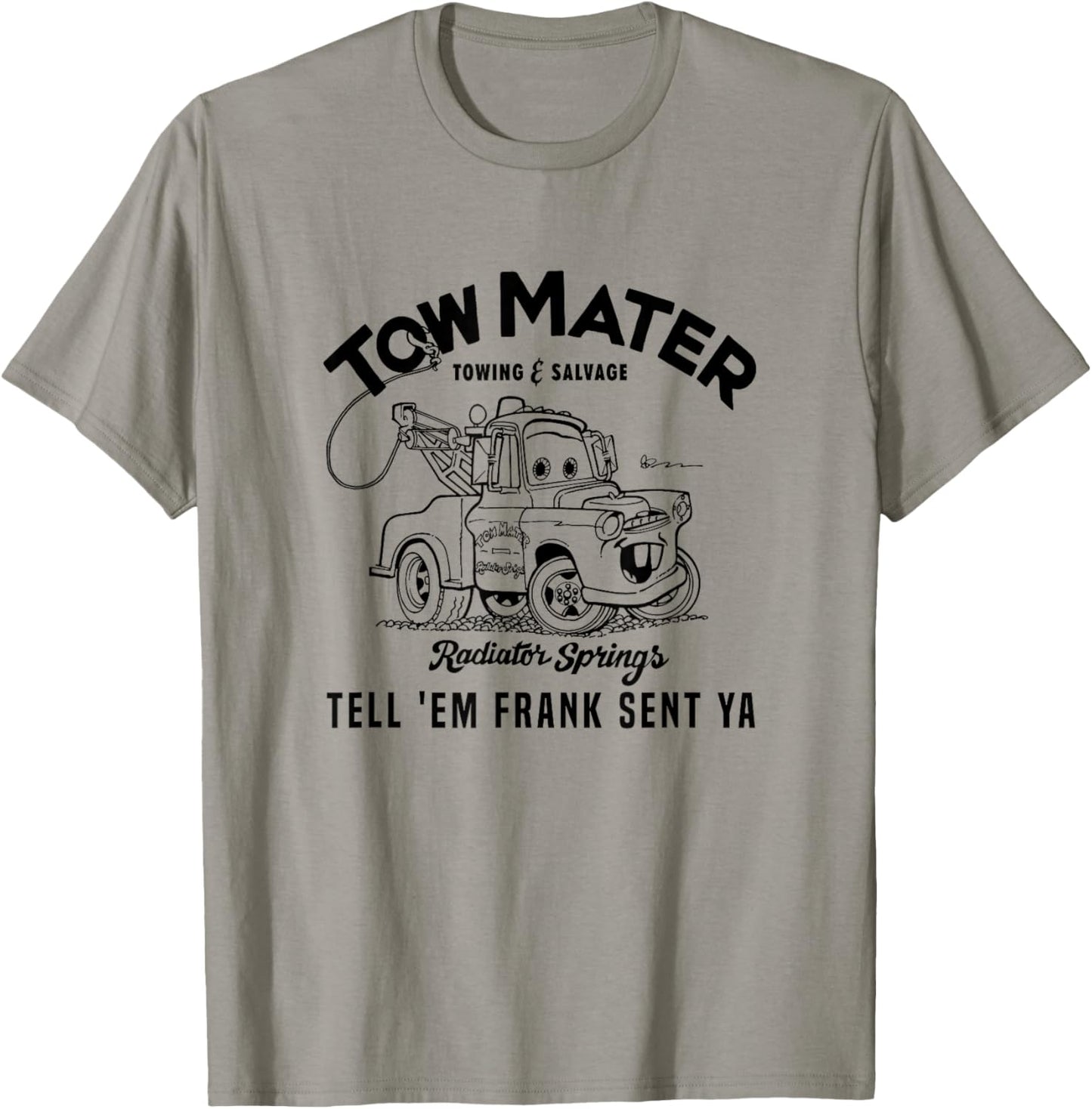 Disney Pixar Cars Tow Mater Towing & Salvage Outline Logo T-Shirt - T-Shirt | Sand