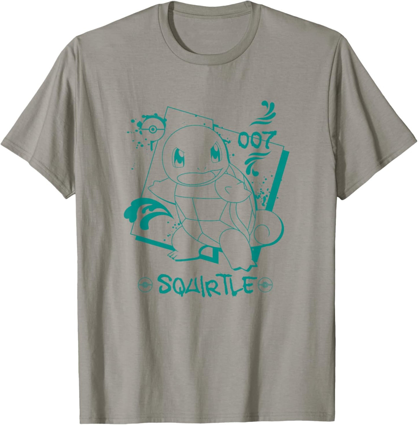 Pokémon Squirtle 007 Graffiti Paint Drip Sketch Portrait T-Shirt - T-Shirt | Sand