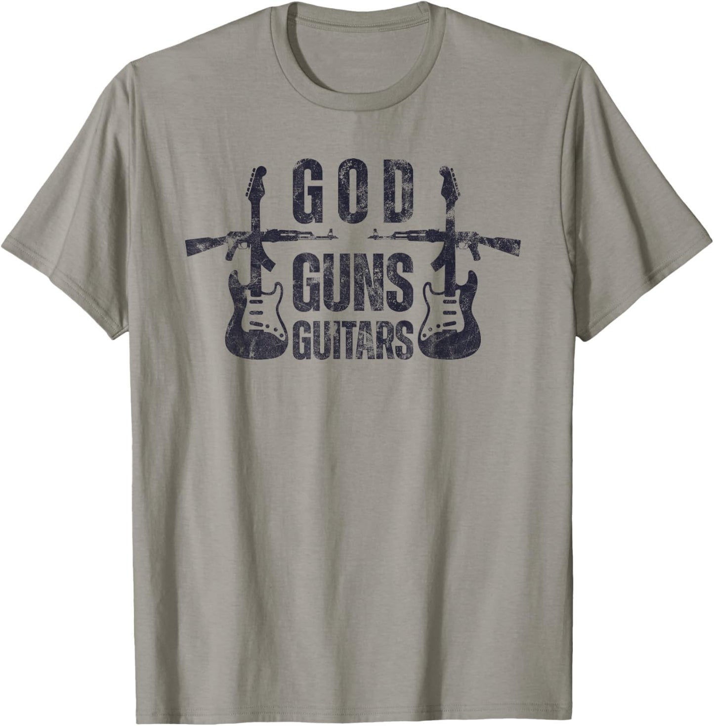 God Guns Guitar Funny Christian Guitar Lover T-Shirt - T-Shirt | Sand