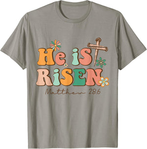 He is Risen Happy Easter Christian Christ Jesus Bible Verse T-Shirt - T-Shirt | Sand