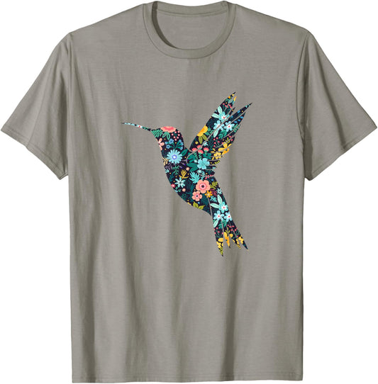 Floral Hummingbird Silhouette Girls Graphic T-Shirt - T-Shirt | Sand